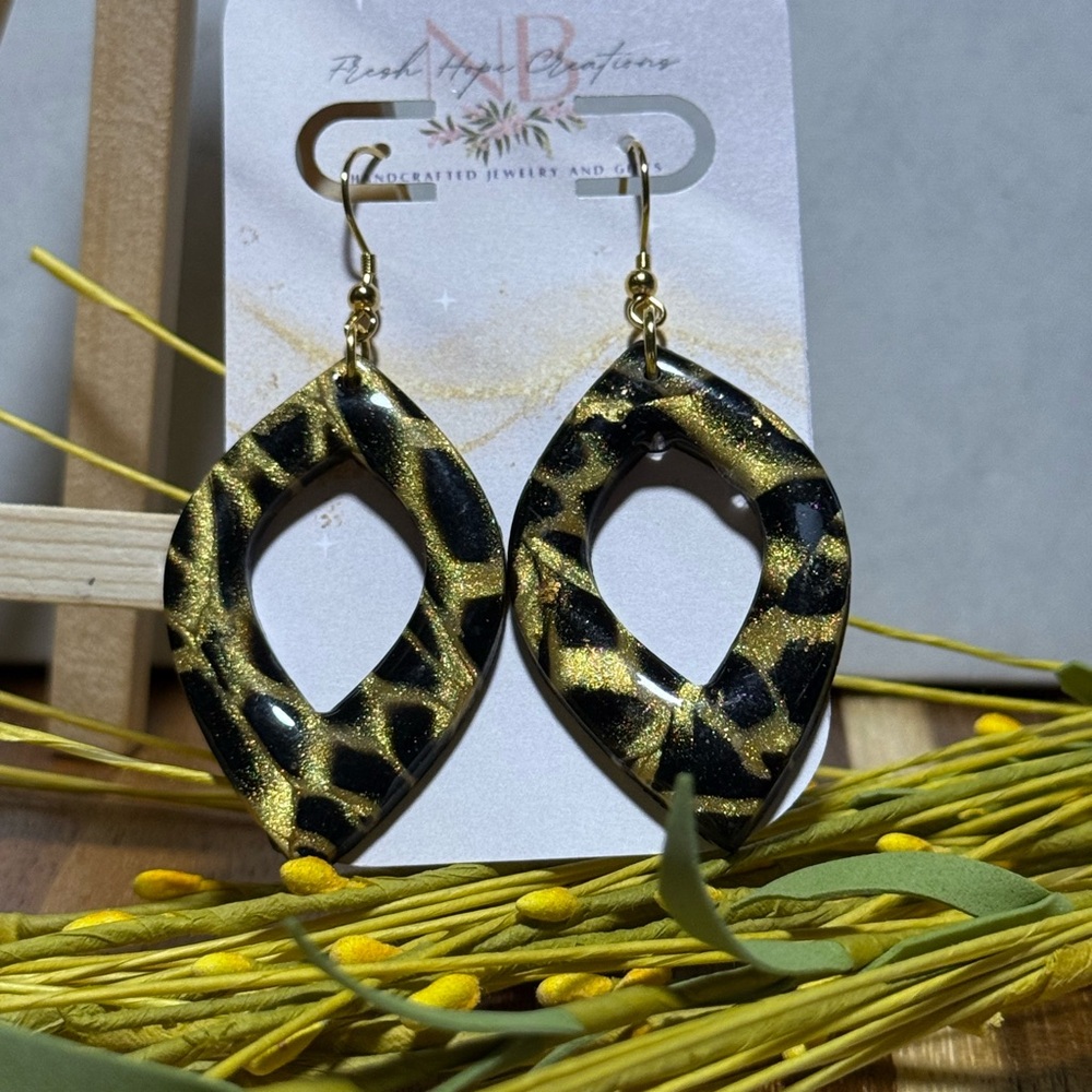 Black and Gold Leopard Print Earrings